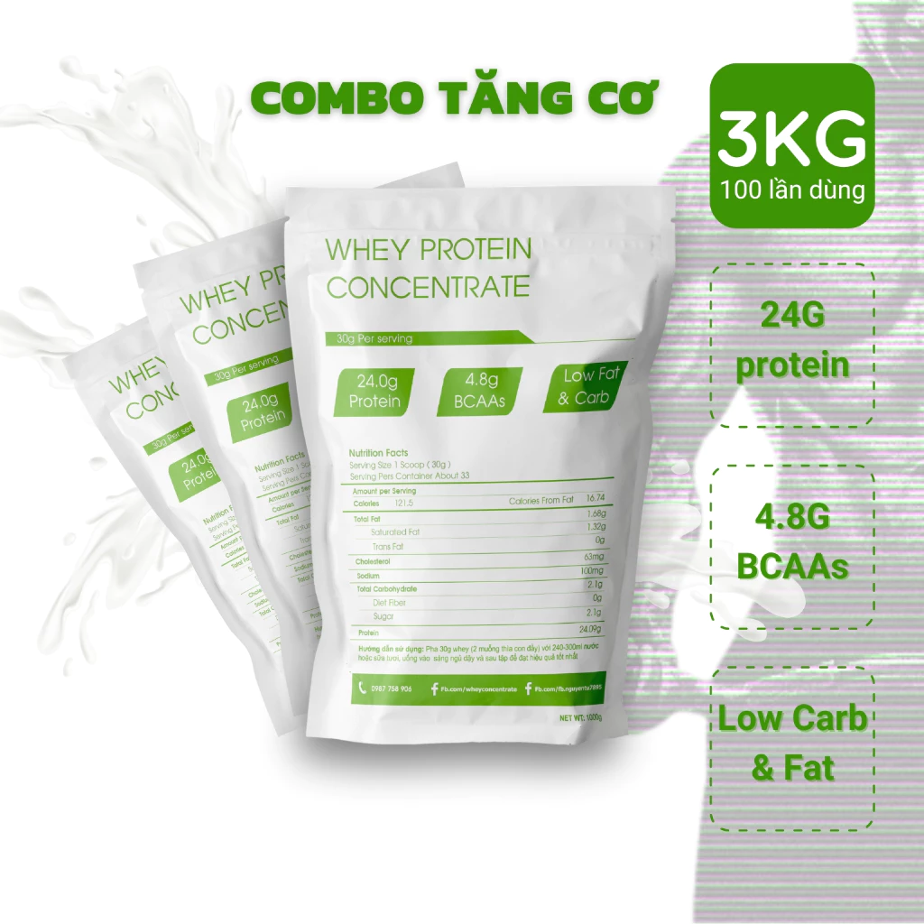 3KG Whey Protein Concentrate 80% Protein - Sữa tăng cơ tăng cân, giảm mỡ