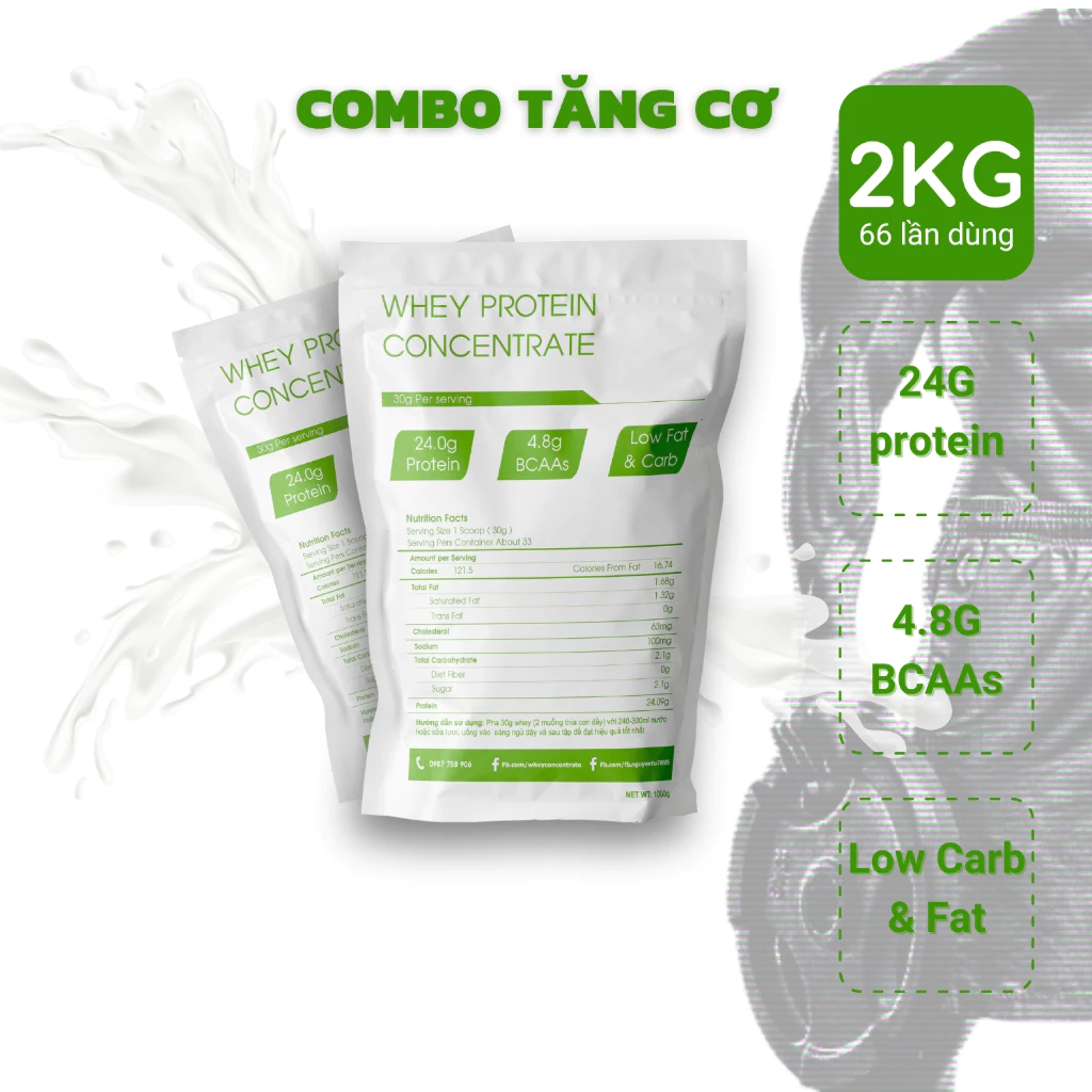 2KG Whey Protein Concentrate 80% Protein - Sữa tăng cơ tăng cân, giảm mỡ