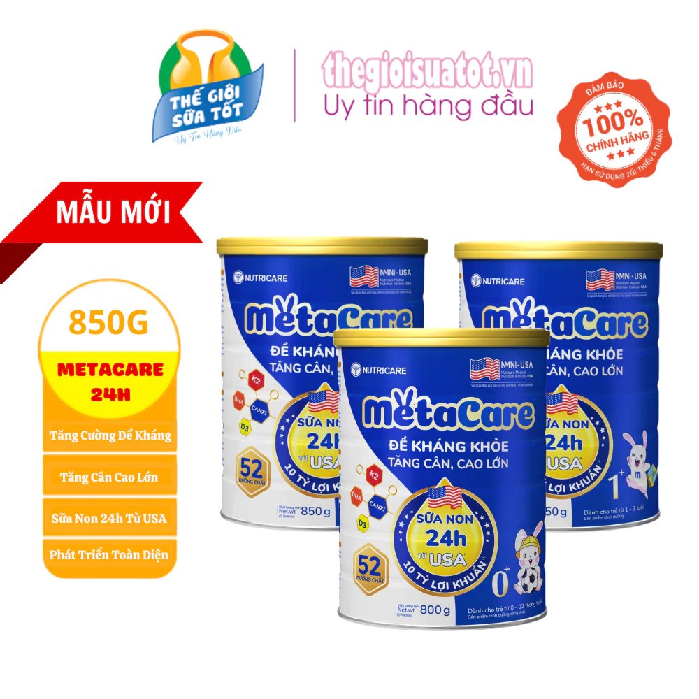 Sữa Metacare 24H 0+ 1+ 2+ Xanh - 850G Tăng Chiều Cao Miễn Dịch Khỏe Mạnh Phát Triển Não Bộ thegioisuatot