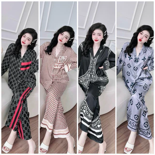 Pijama Lụa Quảng Châu Bigsize 55-70kg Mềm Mịn Tay Dài Quần Dài Có Túi