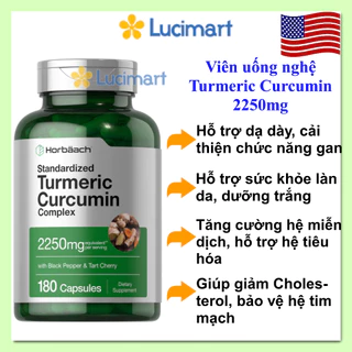 Viên uống nghệ Turmeric Curcumin 2250mg Horbaach hũ 180 viên [Hàng Mỹ]