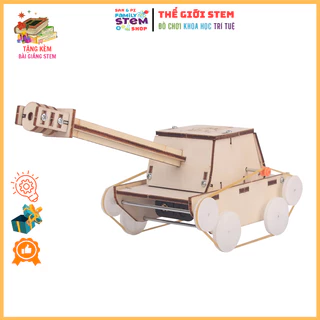 Đồ chơi lắp ráp STEM: Mô hình Xe Tăng chuyển động dây curoa, pin AA. Đồ chơi giáo dục khoa học sáng tạo cho bé STEMSANPI