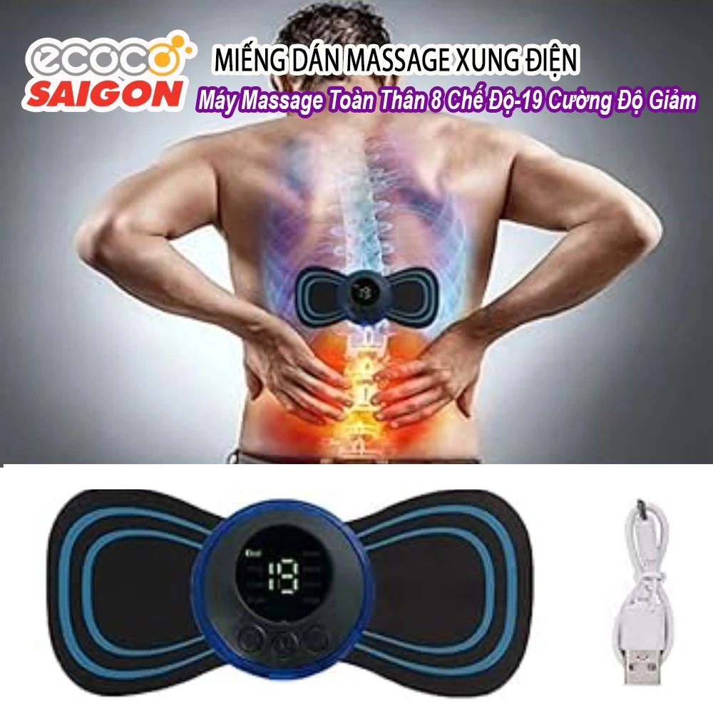 Miếng Dán Massage Xung Điện Máy Massage Toàn Thân 8 Chế Độ -19 Cường Độ Giảm Đau Nhức Hiệu Quả