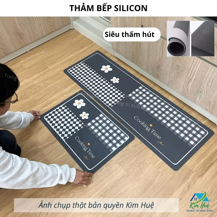 Bộ thảm bếp SILICON, thảm chùi chân siêu thấm hút, chống trơn để phòng bếp, nhà tắm, phòng ăn - Trang trí Kim Huệ X09