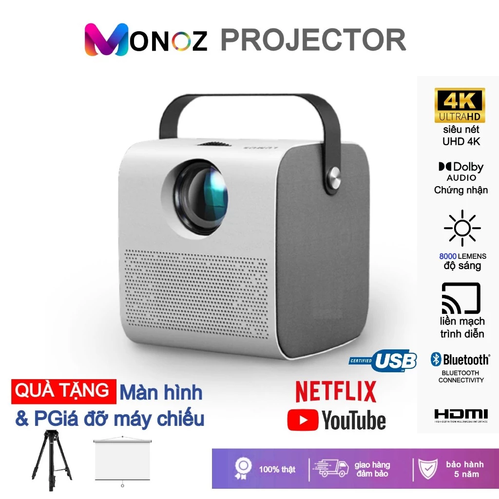 🔥ƯU ĐÃI LỚN 🔥Máy chiếu LENS Q3 Pro Android Projector WIFI LED LCD 4K HD 1080p 8000 Lumens BẢO HÀNH 10 NĂM