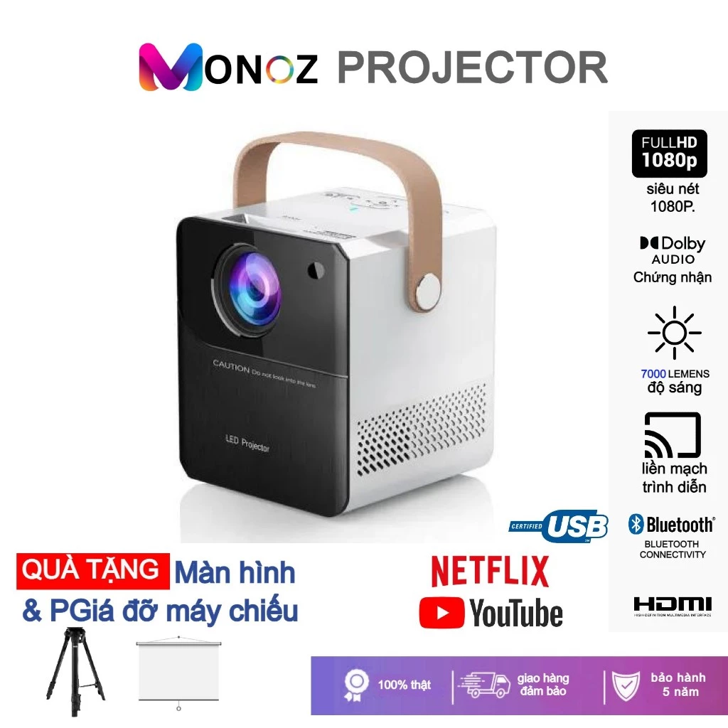 [BÁN HÀNG FLASH] Máy chiếu  Android LENS Y8 PRO Mini 6500 Lumens HD 1080P 4K WiFi LED Projector.