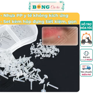 Set kèm hộp khuyên môi nhựa y tế trong suốt đầu tròn dẹt giữ lỗ, không gây kích ứng KMO10 - khuyên nhựa BÔNG Cài Tóc