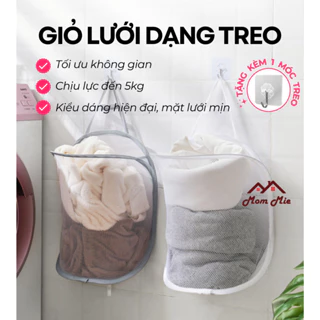 Giỏ lưới đựng quần áo bẩn chờ giặt, thoáng khí, kèm móc dán tường siêu chắc - F007. Hanging dirty clothes basket