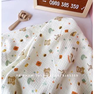 vải xô muslin cao cấp 2 lớp gấu hộp quà hot tabao may khăn mặt khăn tắm,chăn ga gối cho bé sơ sinh