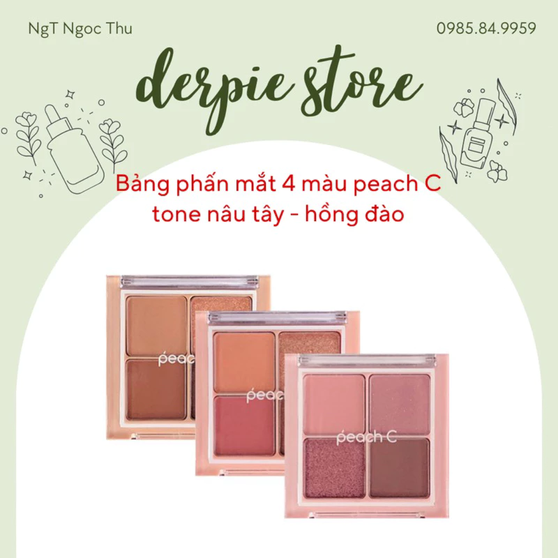 Bảng phấn mắt 4 màu peach C Falling in Eyeshadow tone nâu - hồng style Hàn trong trẻo