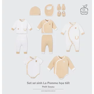 La pomme SS2024 set sơ sinh họa tiết mix màu be