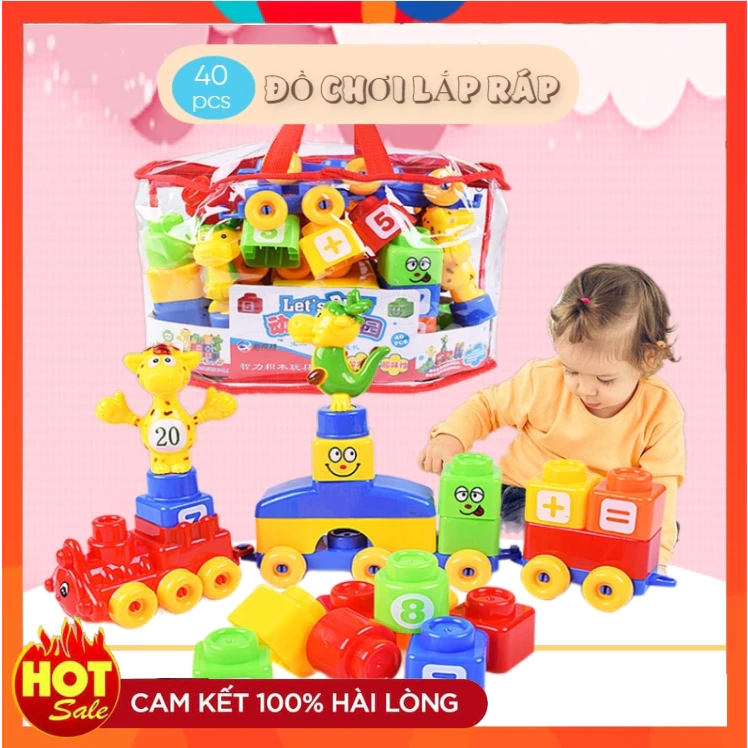 Bộ đồ chơi xếp hình cho bé mầm non 40 chi tiết nhựa ABS an toàn cho trẻ - Túi lego ghép hình khối