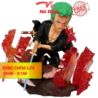 Mô Hình Zoro G5 chibi chém lửa - Cao 9cm - rộng 8cm - nặng 140gram - Figure OnePiece  -Vũ mô hình One Piece