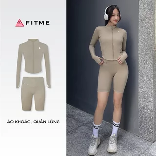 Bộ đồ tập gym yoga Fitme Cover23 áo khoác fullzip sand quần biker phối xéo sand