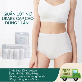 Quần lót nữ cạp cao 100% cotton dùng 1 lần UKARE 2 lớp đáy an toàn, dùng đi du lịch, mẹ bầu đi sinh