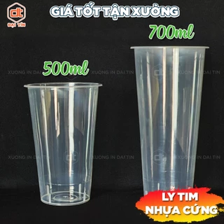 SET 50 Ly Tim Trong Nhựa Cứng 500-700ml, nắp phi 90mm, Ly Cà Phê Trà sữa