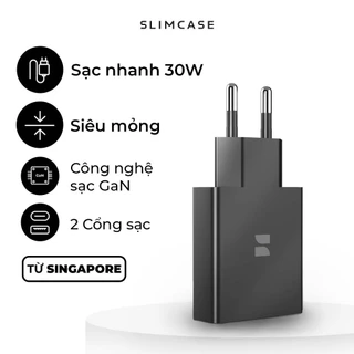 Củ sạc nhanh siêu mỏng SLIMCASE 30W 2 cổng sạc USB C, USB A, công nghệ sạc GaN tiết kiệm không gian