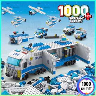 [ 1000 Chi Tiết] Bộ đồ chơi lắp ráp Xe Cảnh Sát Swat 1000 Chi tiết xanh kèm xếp hình cảnh sát swat, máy bay, trực thăng