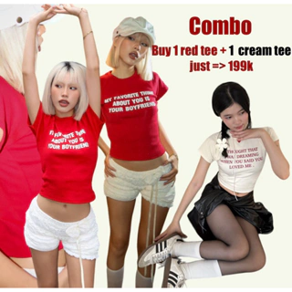 Combo 2 Áo Baby Tee ( kem + đỏ )