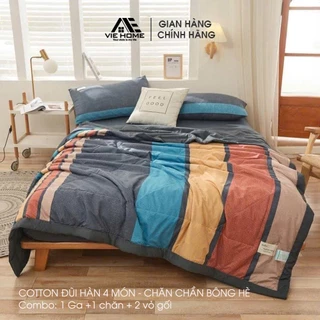 Bộ Chăn ga gối Cotton Đũi Hàn 4 món VIE Home - Bedding cao cấp nhập khẩu có nhiều size drap bọc nệm m4 m6 m8 2m