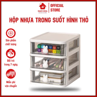 Hộp Nhựa Nhiều Ngăn Nam Hoa - Hộp Nhựa Trong Suốt Hình Thỏ Đựng Bút Đa Năng Decor Trang Trí Bàn Học Mẫu Mã Xinh Xắn