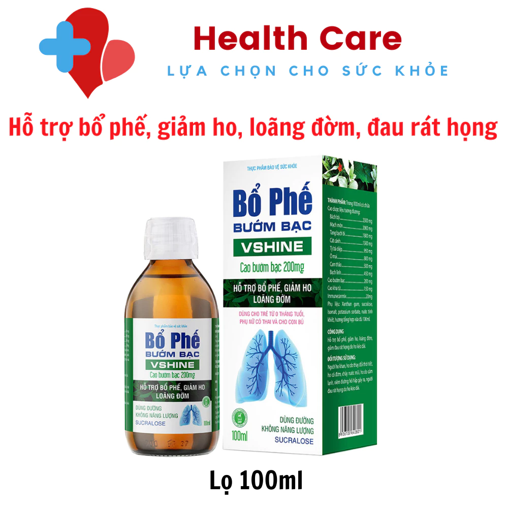 Siro Bổ Phế Bướm Bạc Vshine, hỗ trợ bổ phế, giảm ho, loãng đờm, giảm đau rát họng