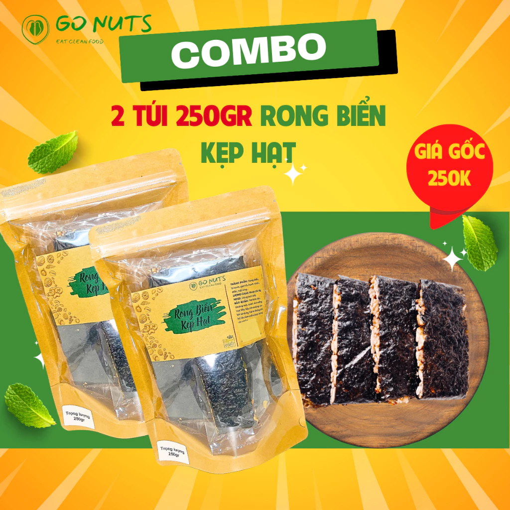 500g Rong biển kẹp hạt GO NUTS không đường bánh ăn kiêng bánh hạt dinh dưỡng healthy thuần chay