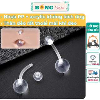 Khuyên rốn nhựa y tế trong suốt 2 đầu bi giữ lỗ kèm hộp đựng, không gây kích ứng KR10 - khuyên nhựa BÔNG Cài Tóc