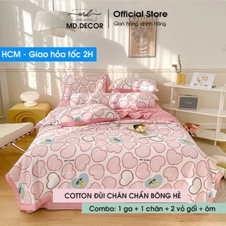 Bộ chăn ga gối Cotton Đũi 5 món MD.DECOR - Bedding nhiều họa tiết dễ thương, Drap nệm may bo chun nhiều kích thước