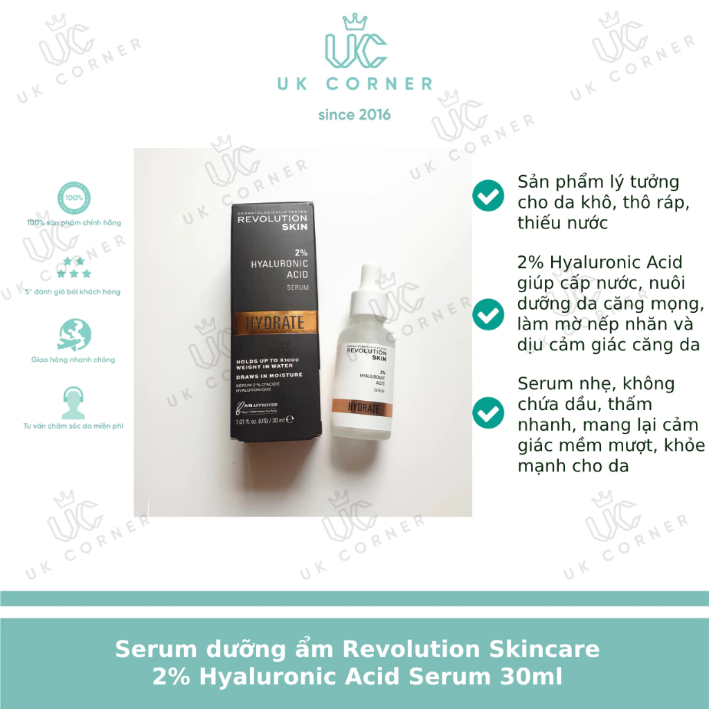 [Bill UK] Serum dưỡng ẩm Revolution Skincare 2% Hyaluronic Acid Plumping & Hydrating Serum