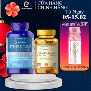 Bộ Đôi Tối Ưu Hoá Chăm Sóc và Chống Lão Hoá cho Da Collagen 1000mg 180v và Vitamin E  1000iu 100 viên - Puritan Pride