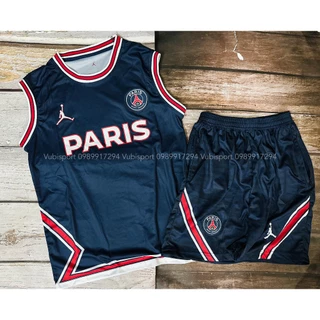 Bộ quần áo thể thao ba lỗ bóng rổ Paris saint germin màu xanh than quần có túi khóa