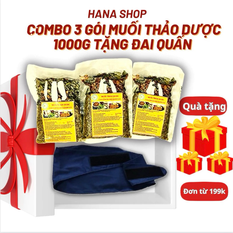 set 3 muối thảo dược khuyến mại 1 đai quấn muối