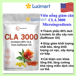 Viên uống hỗ trợ giảm cân CLA 3000 Microingredients túi 300 viên [Hàng Mỹ]