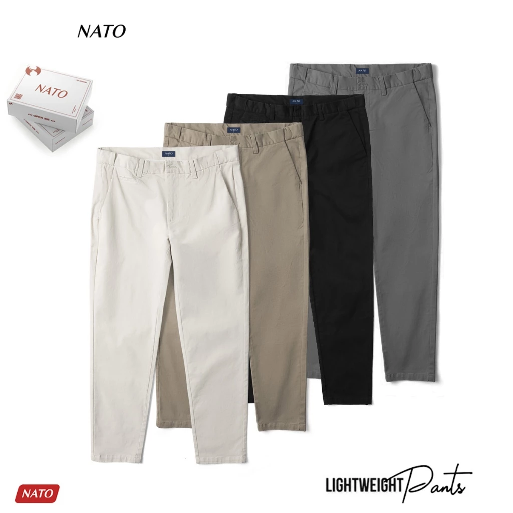 Quần Dài Chinos Nam Nato Chris Màu Trơn Cao Cấp Vải Kaki Cotton Co Giãn Eo Bụng Có Tag Chun Regular