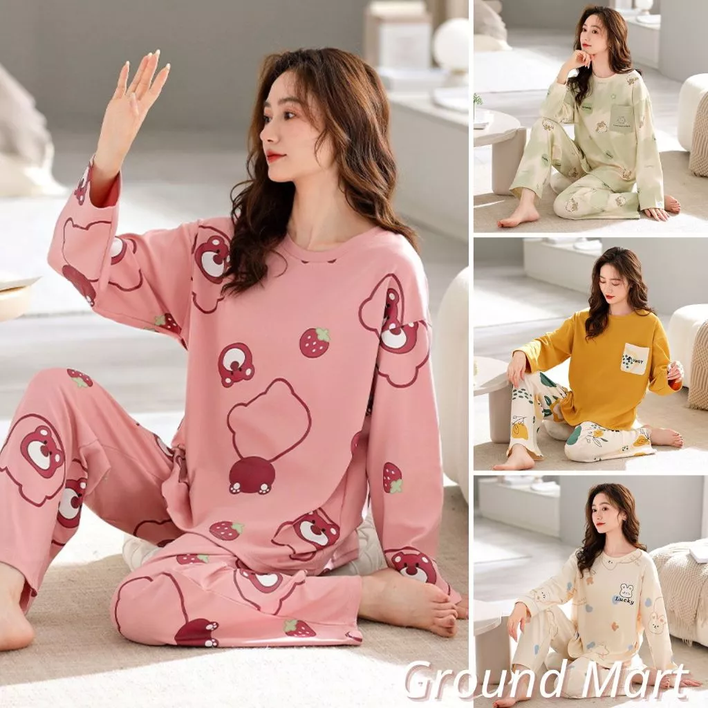 Bộ dài tay nữ thu đông mặc nhà, bộ đồ ngủ nữ vải cotton mềm thoáng, họa tiết dễ thương size từ 40 - 77kg (Link 2)