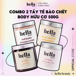 (COMBO 2) Tẩy tế bào chết body hữu cơ 500g Hella Beauty Giúp Dưỡng Trắng Da Toàn Thân, Giảm Mụn Mờ Thâm