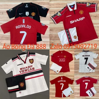 Bộ Quần Áo Bóng Đá CLB Manchester United, Áo Đá Banh Mu Retro - Chuẩn Mẫu Thi Đấu - Vải Polyester Gai Thái