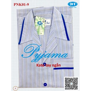 Bộ Pyjama HUONGTAM Kate  tay ngắn nam cao cấp(PNK02N3). Chất liệu Kate loại tốt:  mềm mại, thoáng mát, không phai màu.