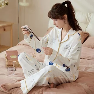 [HÀNG MỚI VỀ] Bộ Ngủ Nữ Dài Tay, Pijama Mặc Nhà In Chữ Viền Vàng Honey Wear Đồ Mặc Nhà Nữ Chất Liệu Cotton Mềm Mịn P36