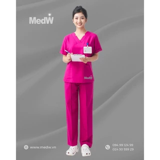 MedW Scubs (Nữ) Hồng Raaasperry Bộ Trang Phục Y Tế Thẩm Mỹ Viện, Spa Phòng Khám Phòng Khám, Bệnh Viện Êm mềm xếp ly