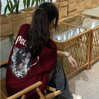 FOCUS local brand vintage Đỏ mận áo thun nữ kiểu đẹp bigsize quả mơ y2k cổ tròn unisex bigsize áo phông 100%cotton