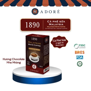 Cà Phê Sữa Malaysia ADORÉ 1890 Coffee Vị Socola Thơm Béo Giúp Tập Trung Tỉnh Táo Hộp 250gr (25gr x 10 gói)