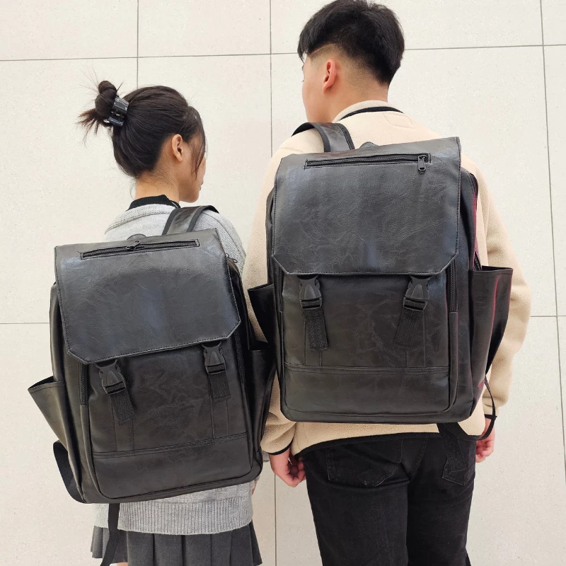 Balo da pu nam nữ nhiều ngăn GENBAG cặp đi học cỡ lớn có nắp gập thời trang Hàn Quốc BL31