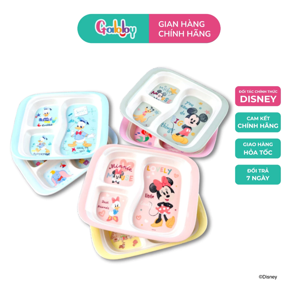 Khay Cơm 3 Ngăn Ăn Dặm Nhựa Melamine Nhân Vật Disney Đáng Yêu Cho Bé