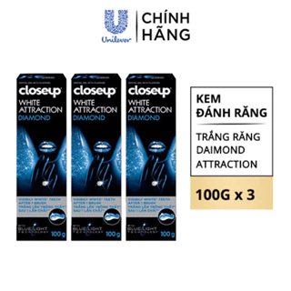 Combo 3 Kem Đánh Răng Closeup Dạng Gel Trắng Răng Diamond Attraction Ngay Sau 1 Lần Chải 100G/Tuýp