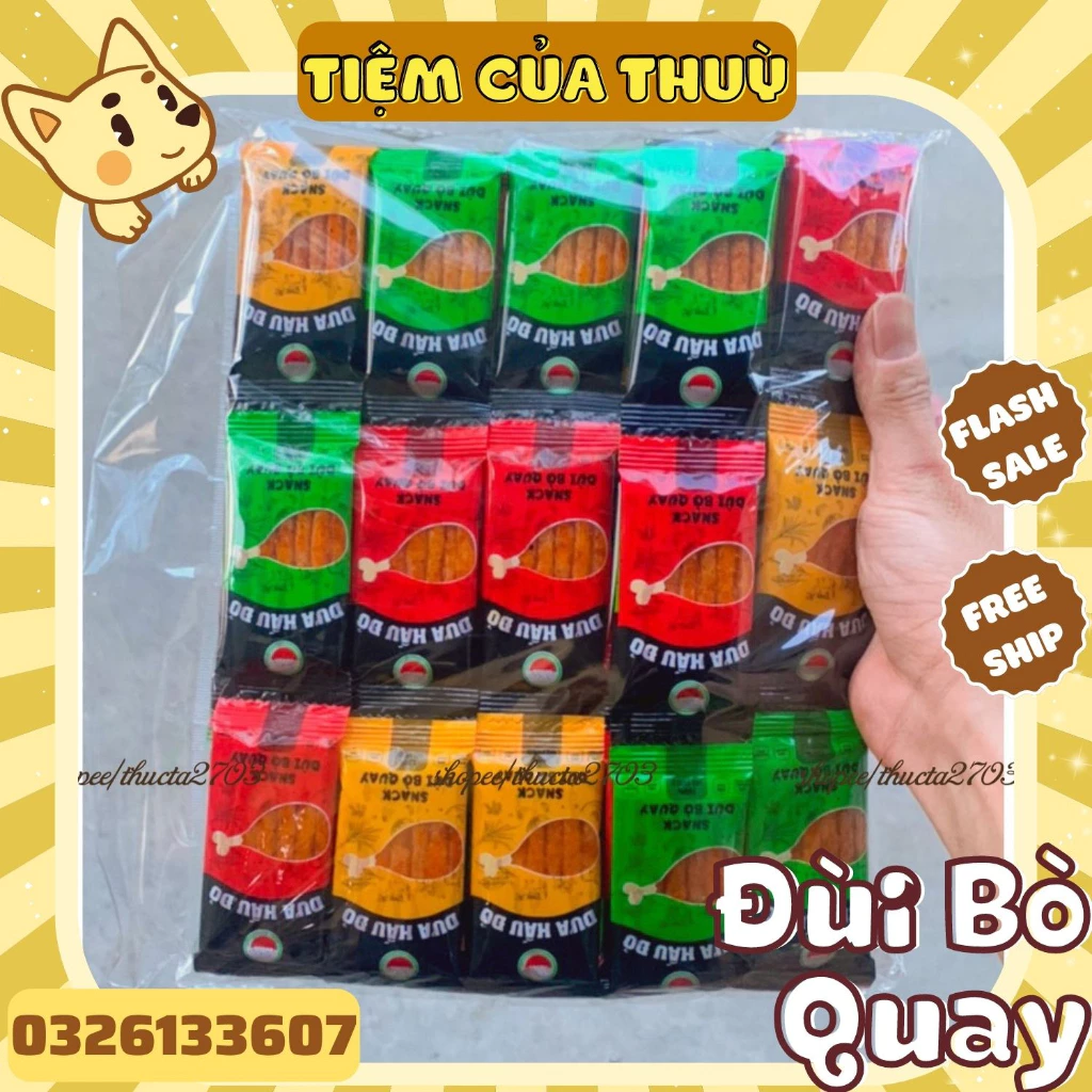 Bịch 60 Gói Đùi Bò Quay Snack Cay Cay Xé Miếng, đồ ăn vặt, nem nướng phên