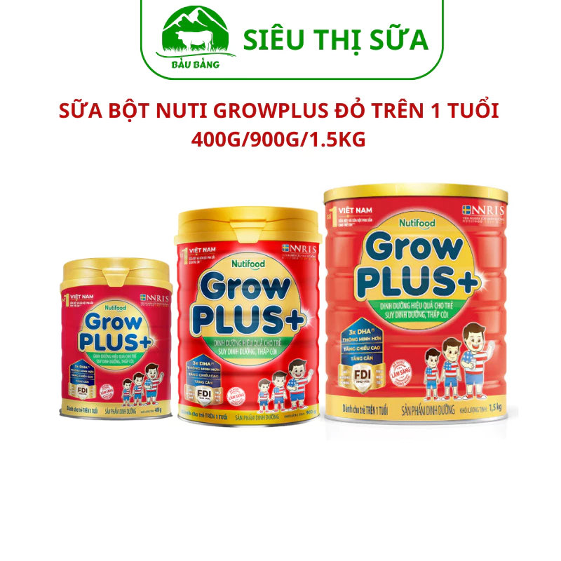Sữa Bột Nuti GrowPlus+ Đỏ trên tuổi - Lon 400g/900g/1,5kg