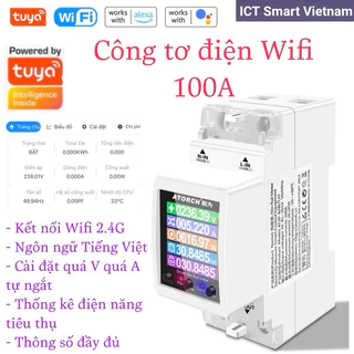 Đồng hồ đo điện Wifi Tuya 100A 26500W