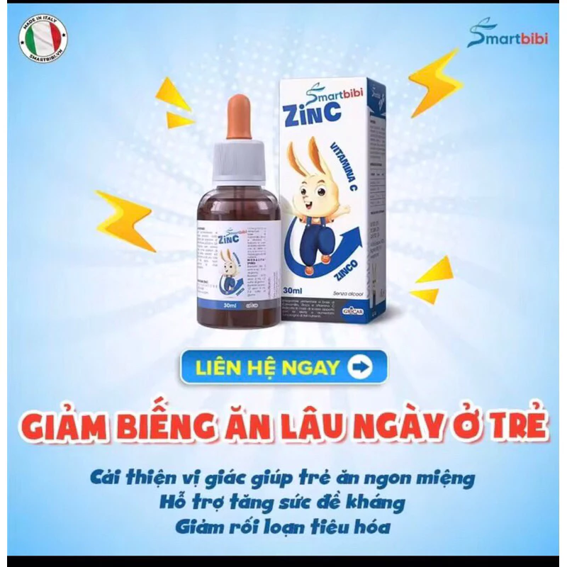 Smartbibi Zin c bổ sung kẽm tăng đề khang biếng ăn tiêu hoá kém ,tiêu chảy